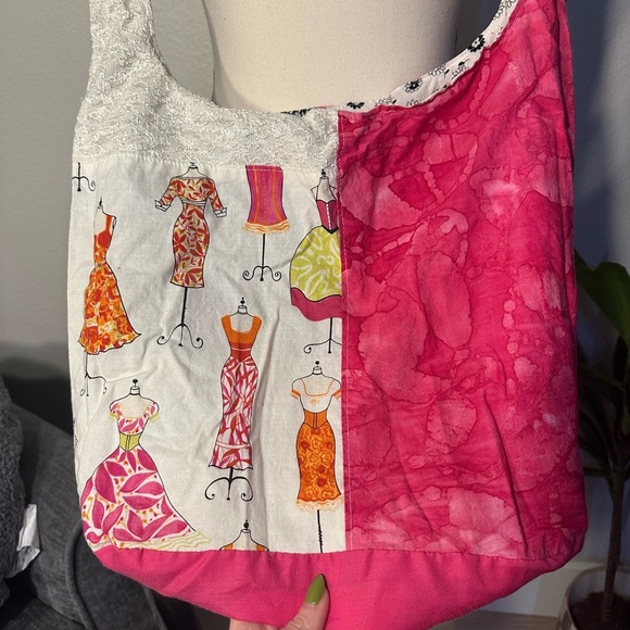 Handmade Patchwork Black and Pink Women's Bag - Picture 4 of 6